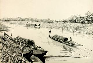 Characters on pirogues in Africa