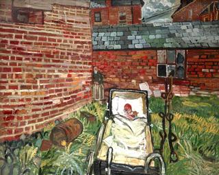 Baby in a Pram in a Garden