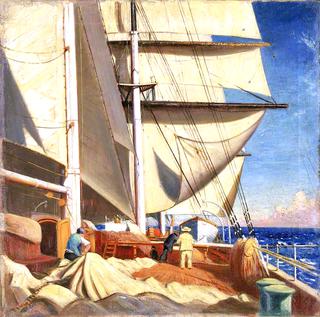 Mending Sails on the Deck of the 'Birkdale'