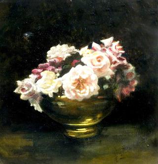 Roses in Gold Vase
