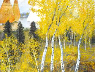 White Birches and Yellow Sails
