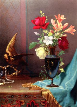 Vase of Mixed Flowers with a Dove
