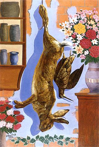 野兔与花瓶的静物画