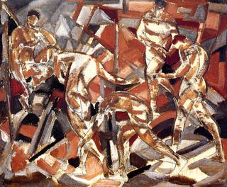 Tan, Brown and Gray Figure Composition