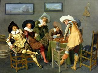 Gentlemen Smoking and Playing Backgammon in an Interior