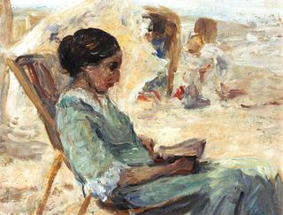 Artist's Wife on the Beach, Reading
