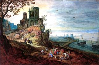 An Extensive Italianate Coastal Landscape with the Temple of Sybil....