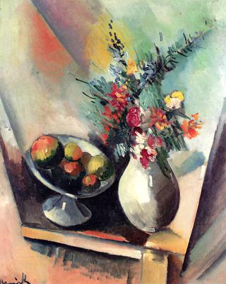 Vase of Flowers and Fruit