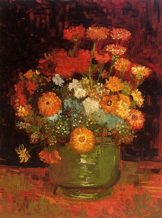 Bowl with Zinnias