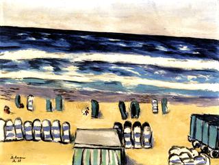 Blue Sea with Beach Chairs