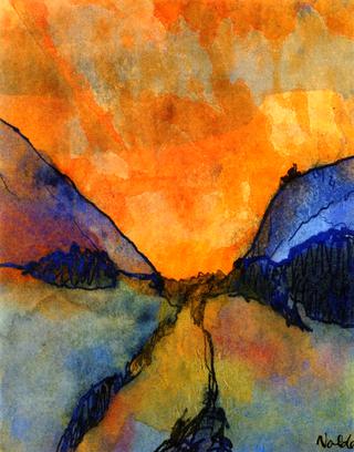 Mountain Landscape, Valley with Sunset