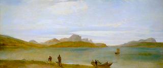Landscape with Mountains, a Lake and Duck Hunters