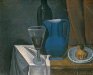 Still Life with Brioche, Glass and Bottle