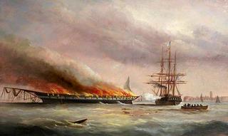 1859年6月在斯皮特黑德焚烧“东方君主”号军舰