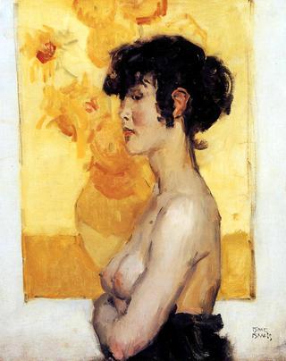 Woman in Front of Van Gogh's Sunflowers