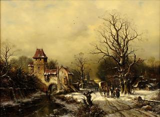 Winter landscape with castle ruins