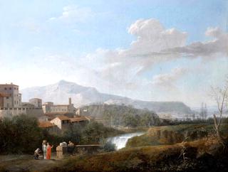 View of the Italian Countryside with Washerwomen