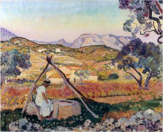 Woman by a Fountain in Provence