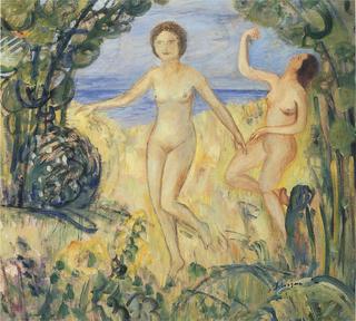 Two bathers by the beach