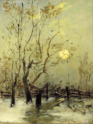 Woman with a fagot in winter landscape