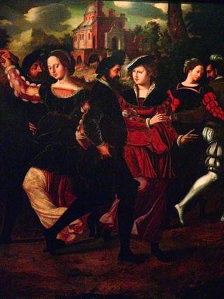 Elegant couples dancing in a landscape