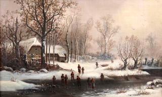 A Frozen Canal with a Peasants