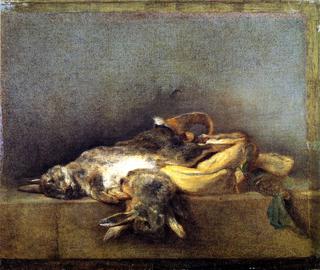 Two Rabbits with Game Bag and Powder Flask
