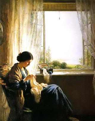 Sewing by a window