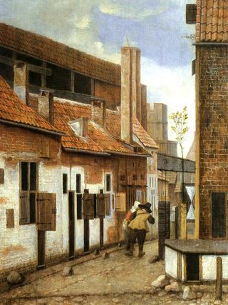 Street Scene with Two Figures Walking