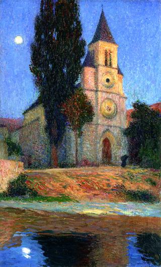 Lever de Lune derrière l'Église de la Bastide-du-Vert