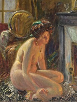 Woman Seated by the Fireplace