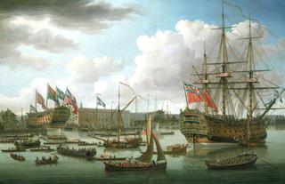 The 'Royal George' at Deptford Showing the Launch of 'The Cambridge'
