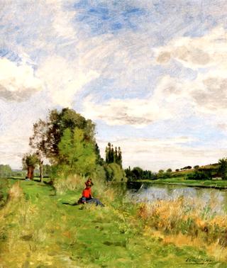 An Elegant Lady Sitting by the River Bank