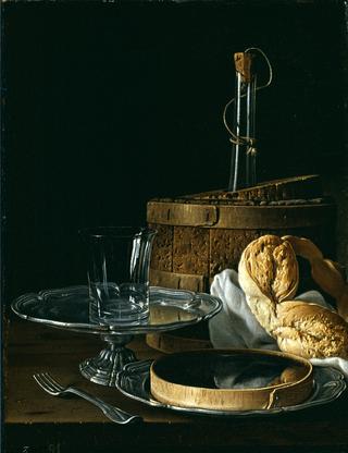 Still Life with Box Jelly, Bagel, Salver with Glass and Cooler
