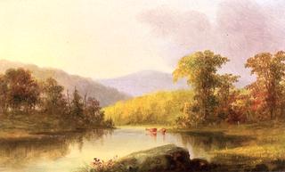 Summer Landscape with Cows at River