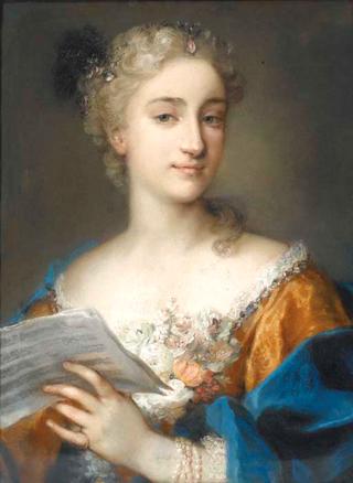 Portrait of a woman holding a musical score