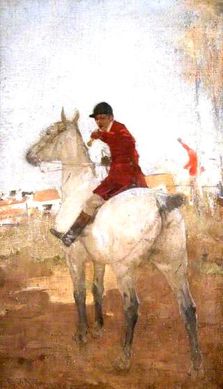 Two Huntsmen on Horseback, One Blowing a Horn