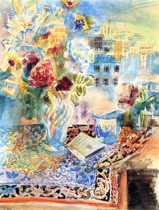 Table with Flowers and Book