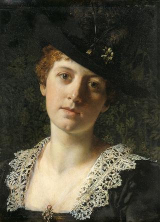 Portrait of a Woman in Hat with Feathers