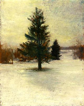 Snow, Sketch: Hillside with Cedars, Evening