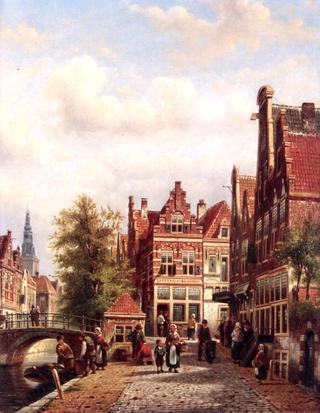 Daily Activities along a Canal with the Oude Kerk beyond, Amsterdam