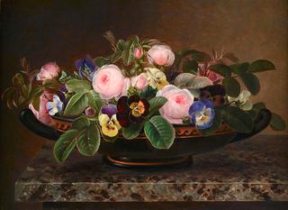 Roses and Pansies in a Greek Kylix
