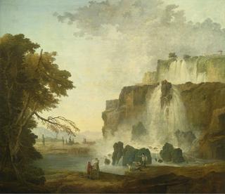 Landscape with Painters nears a Waterfall