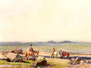 Indians at a Stream Watering their Horses