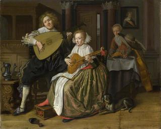 A Young Man Playing a Theorbo and a Young Woman Playing a Cittern