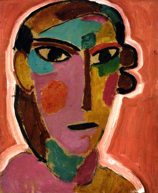 Mystical Head, Female Head on a Red Background