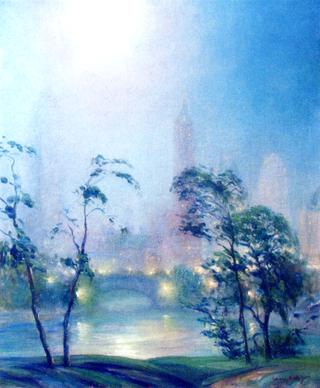 Central Park Lake and Capstow Bridge Looking Towards 5th Avenue Hotels