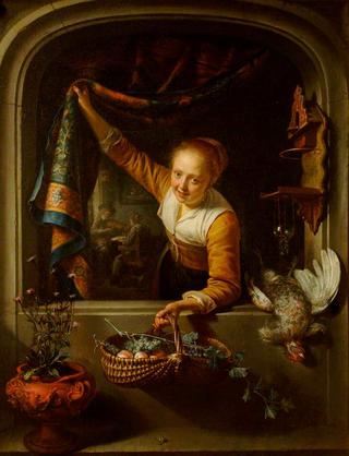 Girl with a Basket of Fruit at a Window