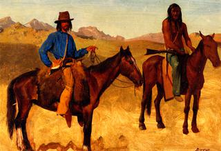 Trapper and Indian Guide on Horseback