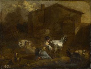 Woman Milking a Goat